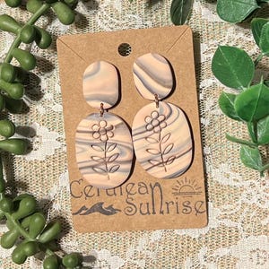 Floral Themed - “Marble Meadow” - Floral Stud-Drop Polymer Clay Earrings - Large Size