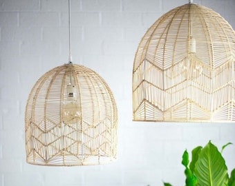 LAMPSHADE - Pantalla de ratán hecha a mano, lámpara colgante de madera, pantalla colgante de ratán, iluminación retro para sala de estar
