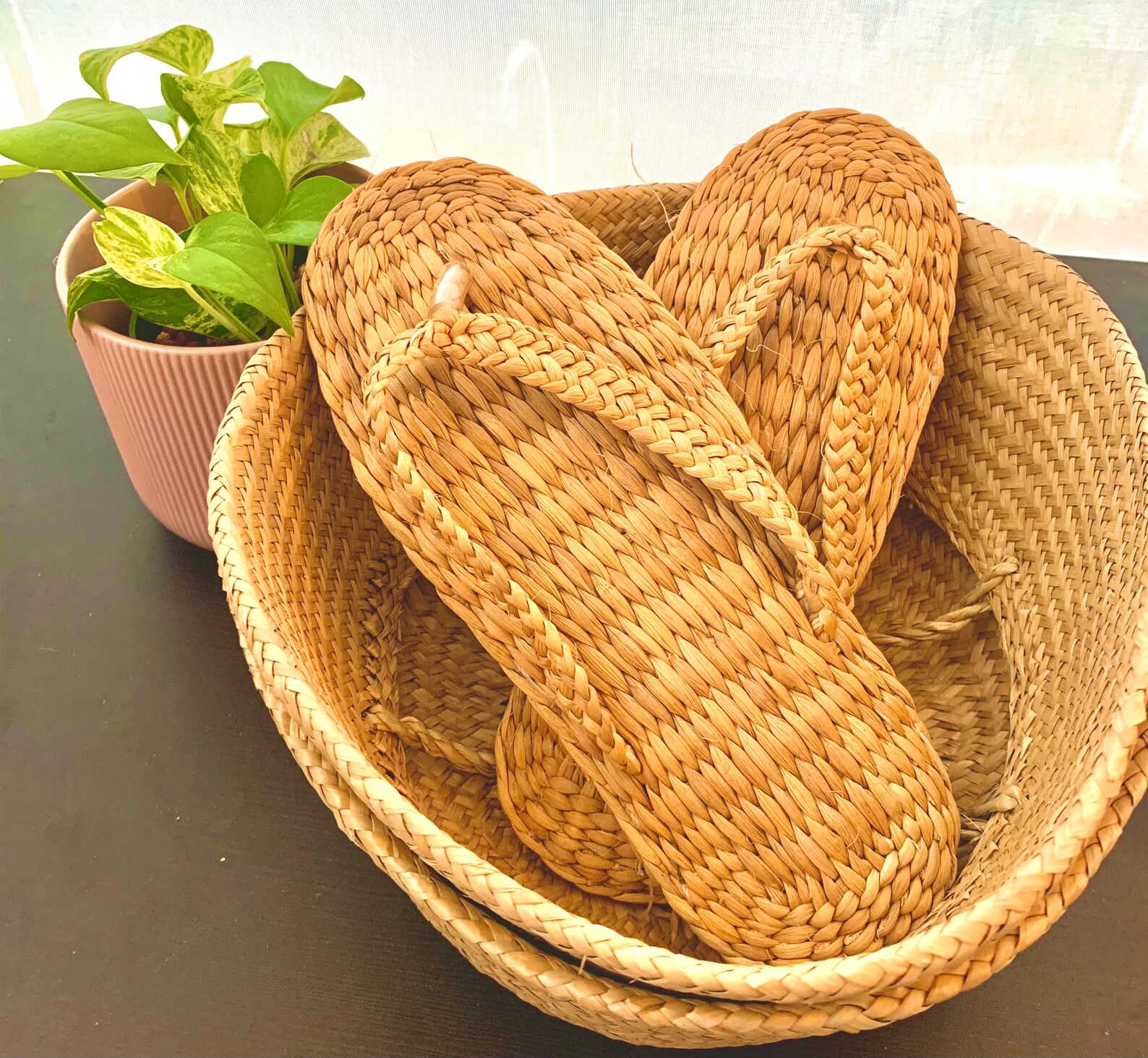 Woven Straw Flip FlopsNatural Straw slippers biodegradable Etsy