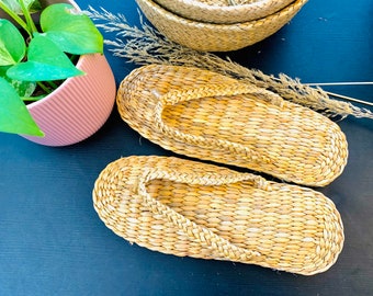 Stroh Flip Flops gewebt| Natürliche Stroh hausschuhe, biologisch abbaubare Hausschuhe, Frauen Hausschuhe, Herren Hausschuhe, Männer Flip Flops, Unisex