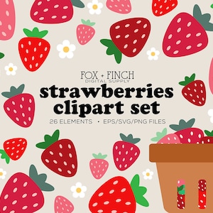 Strawberry SVG PNG EPS Commercial Use - Strawberries Clipart Bundle - Summer Clip Art - Strawberry Clipart Set