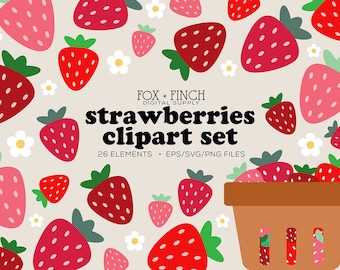 Strawberry SVG PNG EPS Commercial Use - Strawberries Clipart Bundle - Summer Clip Art - Strawberry Clipart Set