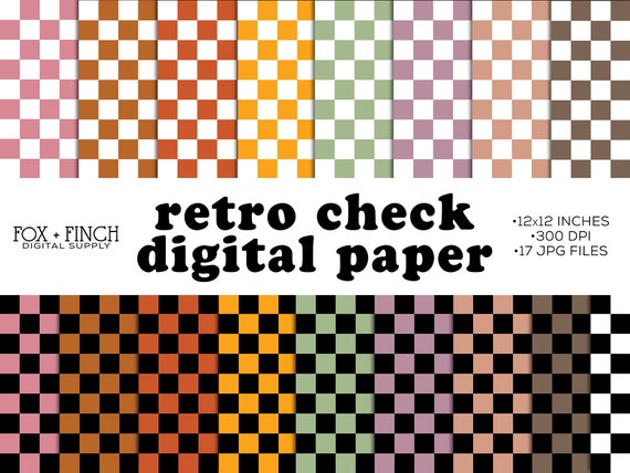 Retro Checker Digital Paper - Checked Pattern JPG Files - 12x12 Digital Paper Checker - Boho Check Patterns