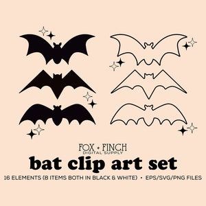 Bat SVG Halloween Clipart Bundle, Halloween Bats Clip Art Set, Bat PNG EPS Clipart Digital Download, Commercial Use Clipart