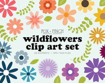 Flower Vector Clip Art Commercial Use - Wildflowers Clipart Bundle - Flower SVG EPS Files - Floral Vector Art Digital Download