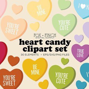 Candy Heart SVG Clipart Commercial Use - Valentine Vector Clipart - Heart Candies Clip Art Bundle - Message Hearts png eps svg