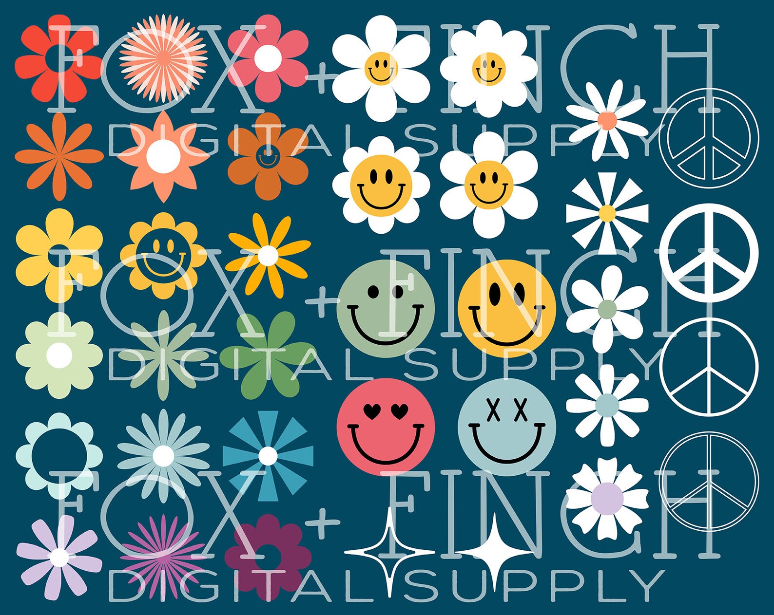 Retro SVG Clipart Bundle - Smiley Face Vector Clip Art Commercial ...