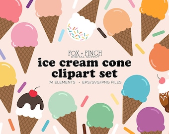 Ice Cream SVG Clipart Commercial Use, EPS Clip Art, PNG, Ice Cream Cone Digital Clip Art, Commercial Clipart License, Ice Cream Vector Art