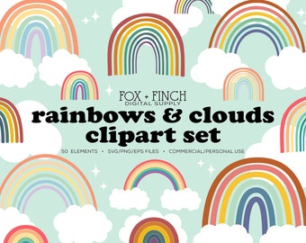 Rainbow Clipart Utilisation commerciale - Rainbow SVG PNG EPS Clipart Bundle - Rainbow Vector Instant Download - Boho Rainbow Clipart Set