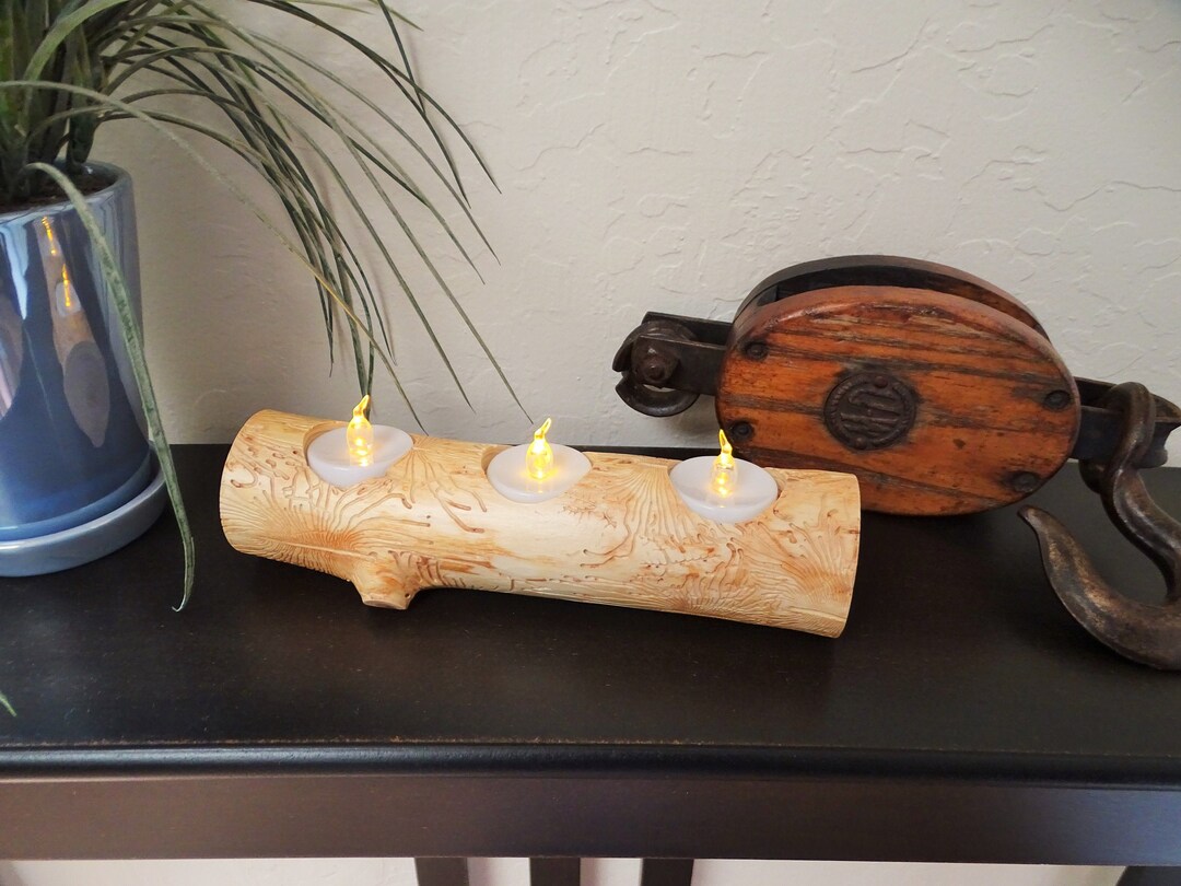 Small Log Tea Light Holder With Designs Created by Insects Etsy