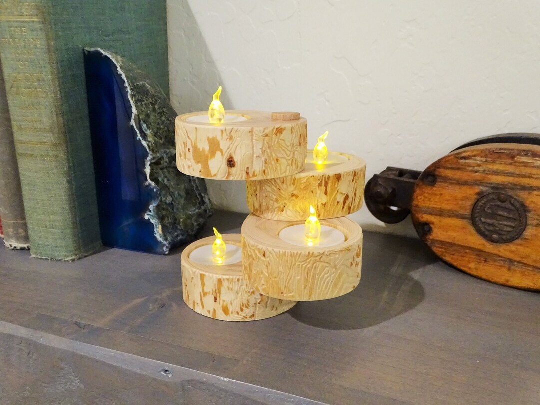 4 Tier Log Tea Light Holder With Designs Created by Insects Etsy