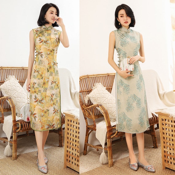 Comfy Silk Hemp Fabric Qipao, Sleeveless Cheongsam for Summer, Vintage  Custom Qipao for Gift, Daily Wear Jacquard Qipao 