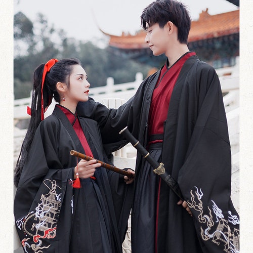 Modern Unisex Hanfu Blue Ancient Couple Outfit Three-piece - Etsy