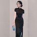 Mandarin Collar Split Bodycon Dress, Short Sleeve Satiny Summer Qipao, Black Retro Vintage Cheongsam, Evening Sexy Gown for Prom, Party 