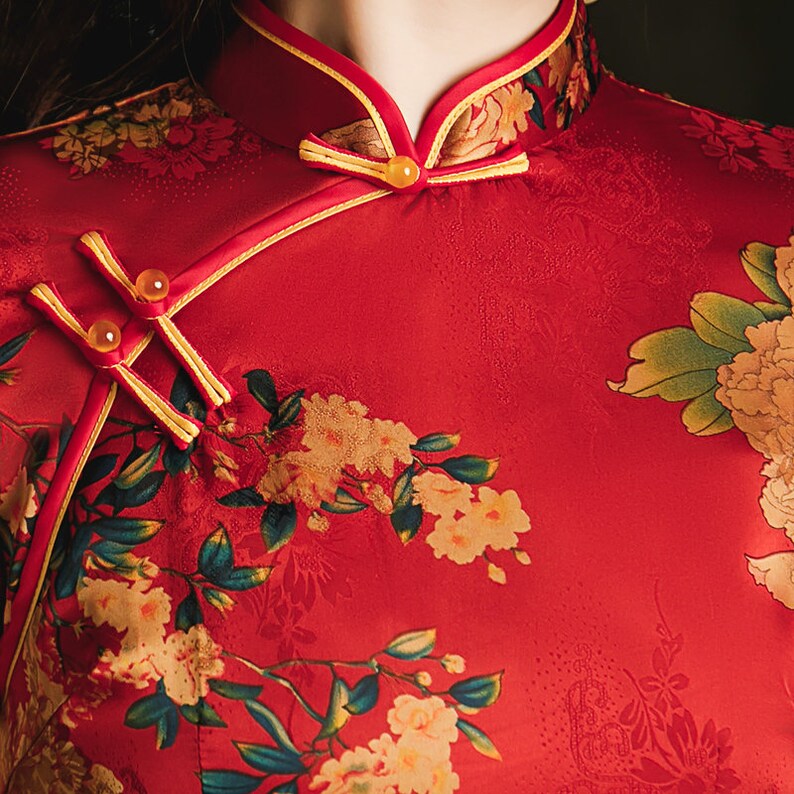 Classic Red Jacquard Qipao Faille Fabric Cheongsam for Tea | Etsy