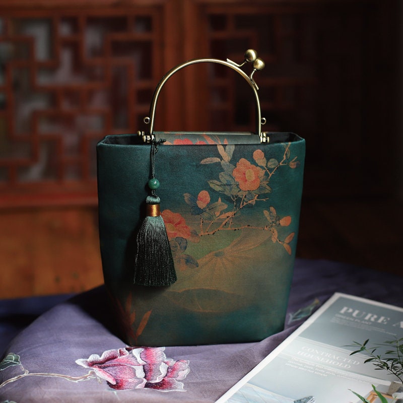 Mulberry Silk Handbag Vintage Flower Printing Handbag | Etsy