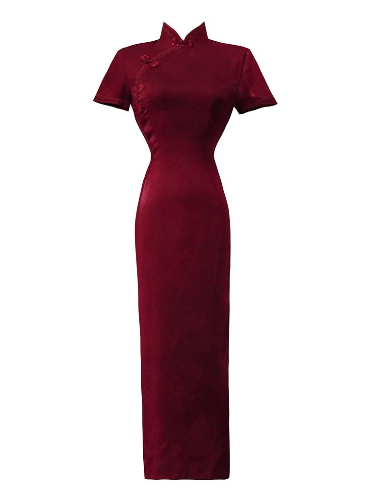 Wine Red Cocktail Party Dress Mandarin Collar Bodycon Dress Etsy
