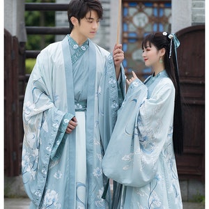 Modern Unisex Hanfu, Blue Ancient Couple Outfit, Three-piece Set ...