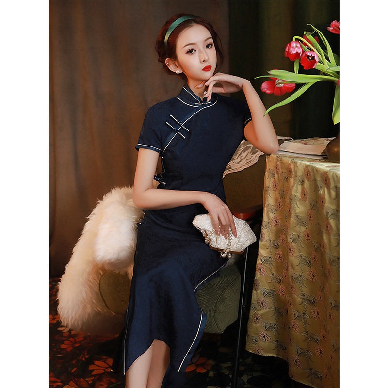 Navy clearance blue cheongsam
