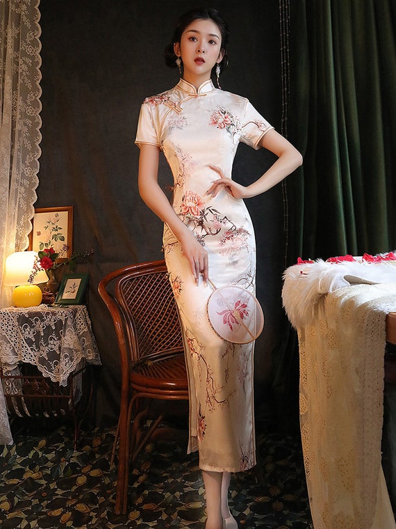 White Vintage Mandarin Collar Bodycon Dress, Qipao Dress for Prom/  Party/daily Wear, Custom Cheongsam Dress, Chinese Traditional Dress -   Denmark