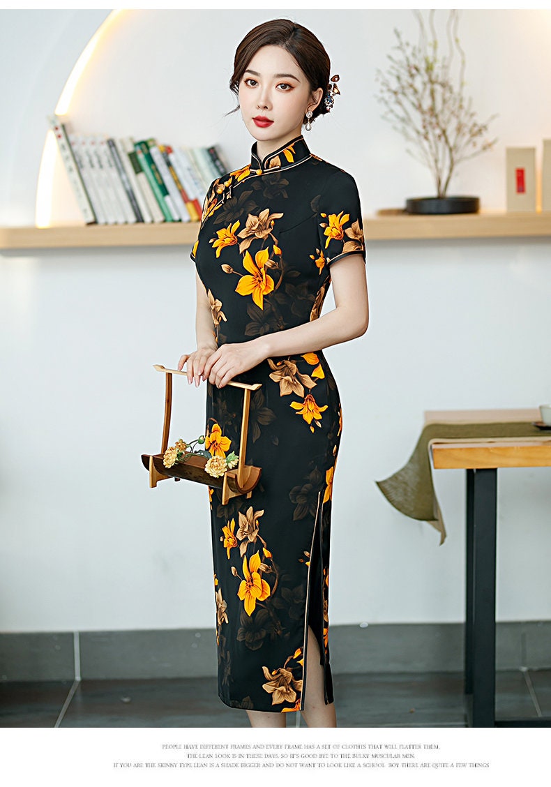 Cheongsam Qi Pao Blue Chinese Long Dress – Better Dresses Vintage