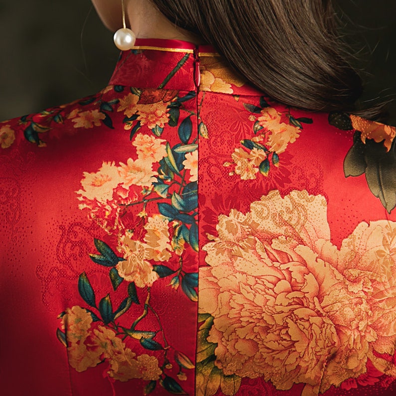 Classic Red Jacquard Qipao Faille Fabric Cheongsam for Tea | Etsy