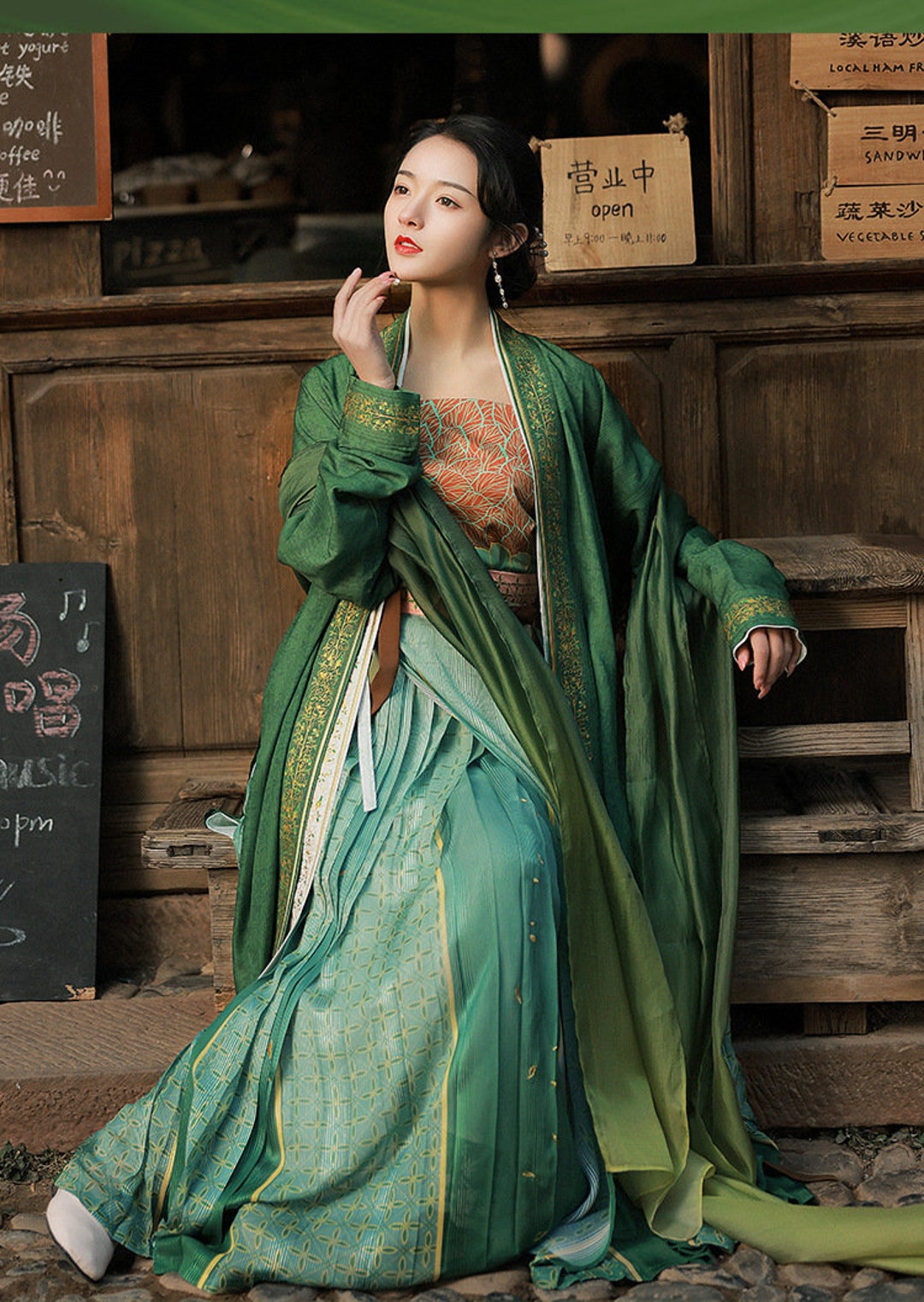 Green Song Dynasty Female Historical Clothing, Chinese Traditional ...