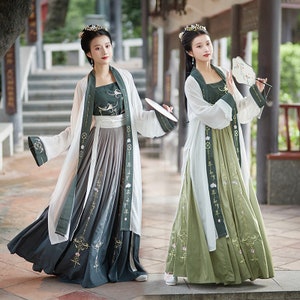 Three Pcs Song Dynasty Hanfu, Fresh and Elegant Green Color Han Costume ...