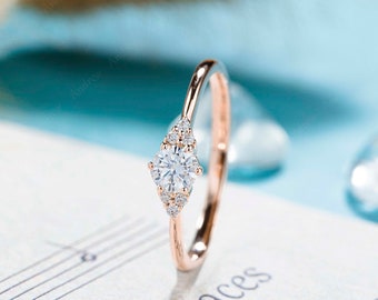 Unique Engagement ring Vintage Engagement ring Moissanite Engagement ring shape for women Moissanite Rose gold ring Dainty Anniversary gift