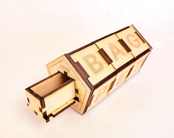 Mini Cryptex Puzzle Box Laser Cut Files, SVG DXF PDF, Spell and Spin learning toy