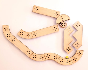 Magnetic Marble Run Kit for Fridge or Whiteboard - configurable wooden track