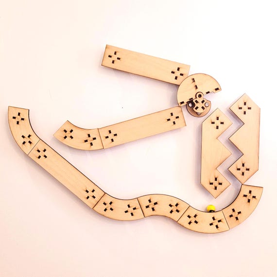 Magnetic Marble Run Kit for Fridge or Whiteboard - configurable wooden track
