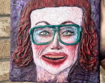 Aunt Gladys Handmade Sculpture, Weapons Horror Wall Art, Polymer Clay Relief, Horror Home Decor, Witch Wall Hanging, Horror Gift.