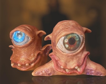 Happy little Alien Sculpture, hand made from Holmer clay, creepy cute Sculpture, Office Decor, great gift idea!
