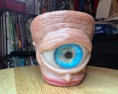 Old blue eye, cute Cyclops|terracotta plant pot medium size planter hand made unique sculptures pick from 9cm 11cm 17cm pots made to order