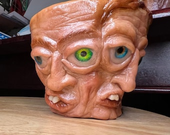 Handmade Cyclops Terracotta Planter, Unique Face Sculpture, Horror Decor (15cm)
