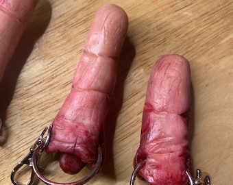 Severed Finger Art on Keychain | Handmade Macabre Horror Halloween Gift