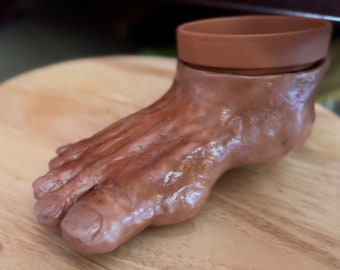 Hand-Sculpted Terracotta Foot Planter: Unique Home Decor