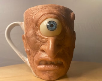 Handmade Cyclops Mug: Sculpted Ceramic Coffee Mug, Halloween Decor