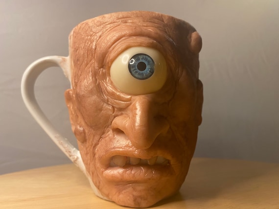 Horrified Cyclops | Uglymug sculpture | Ceramic coffee mug one of a kind art for home decor | made by hand