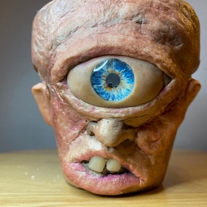 Handmade Terracotta Face Planter Pot, Cyclops Pothead Sculpture for Fun Home Decor, Garden Art, Funny Gifts defiantly a Conversation Starter