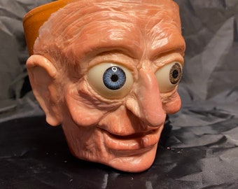 Terra-cotta medium size planter hand made unique sculpture “ the old  man “ 11 c/m pot