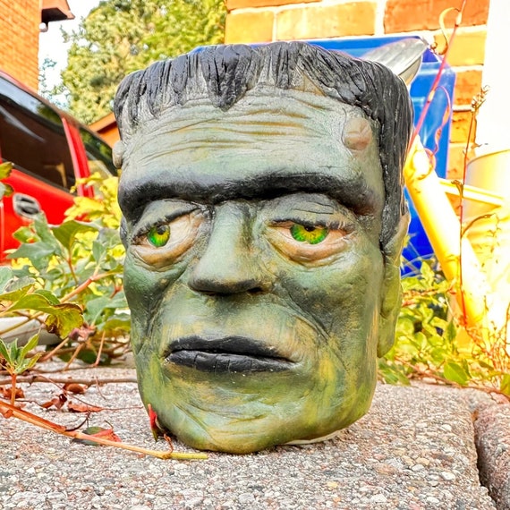 Franky the Monster Mug, a one-of-a-kind sculpture of classic horror style sculpture.