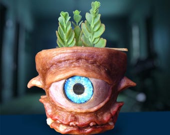 Handmade Terracotta Cyclops Planter: Whimsical Space Creature Gift