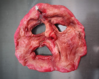 Grotesque Flayed Face Fridge Magnet: Handmade Horror Decor