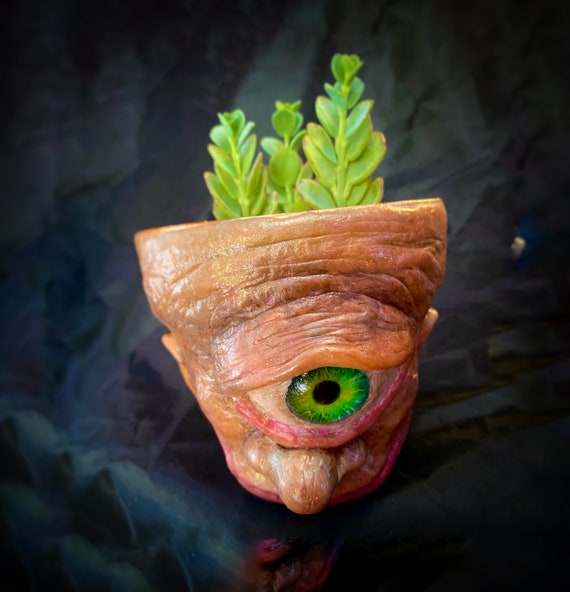 Smirking Joe  Cyclops | terra-cotta medium size planter hand made unique sculpture, plant pot