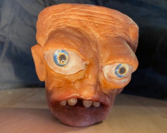 Handmade Terracotta Troll Planter: Face Sculpture Pot Head
