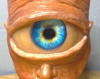 Old Blue Eye Uglymug: Polymer Clay Sculpted Ceramic Mug