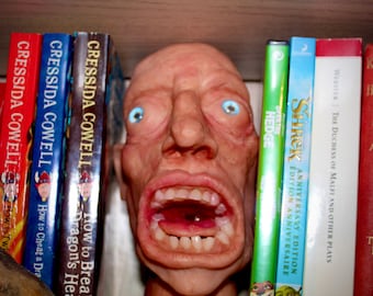 Creepy Face Book Holder: Goth Polymer Clay Sculpture