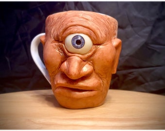 Handmade Cyclops Ceramic Mug | Unique Oddity Sculpture Art